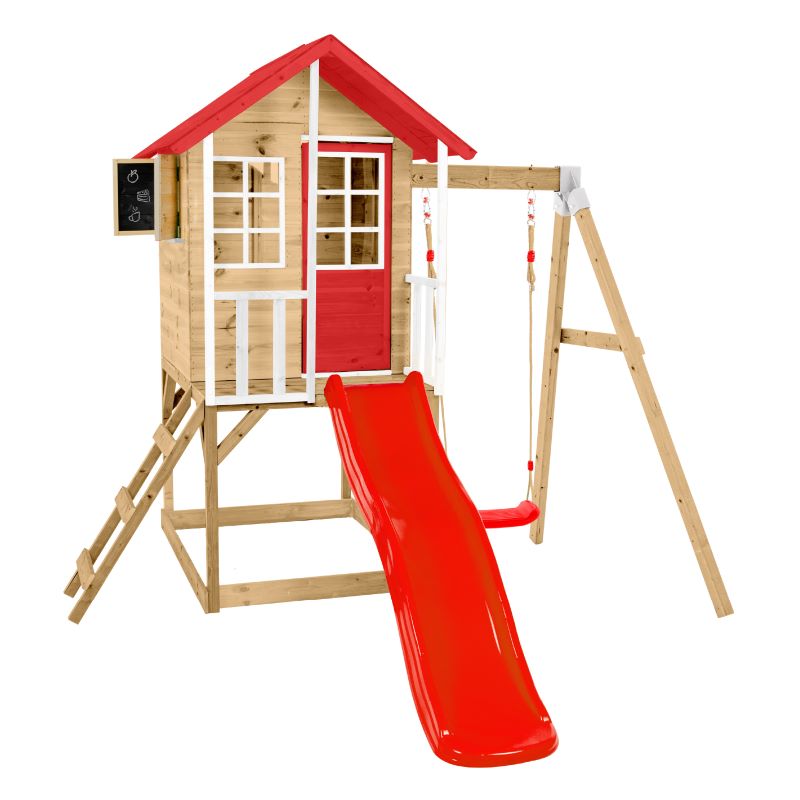 Zwerkules Kinder Spielhaus Holz, Lolla mit Rutsche & Schaukel