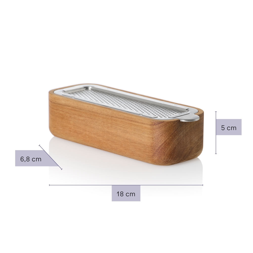 AdHoc CutnServe GG31 Tisch-Feinreibe mit Auffangbehälter 18 cm Akazienholz Edelstahl