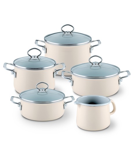 RIESS Email Kochtöpfe, Familien Topfset 5-tlg AVORIO 0584-011