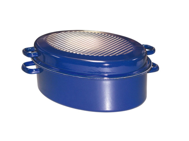 RIESS Emaille Gänsebräter oval mit Deckel 38 cm 6,5 L Kobaltblau 0160-012