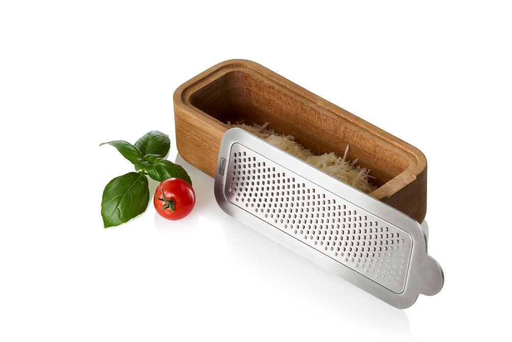 AdHoc CutnServe GG31 Tisch-Feinreibe mit Auffangbehälter 18 cm Akazienholz Edelstahl
