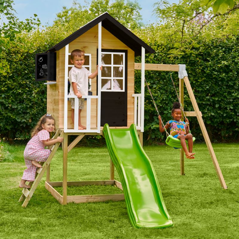 Zwerkules Kinder Spielhaus Holz, Holli mit Rutsche & Schaukel