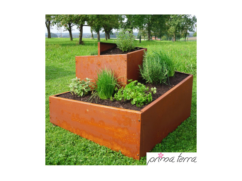 PRIMA TERRA  Kräuterschnecke-Bausatz eckig Metall Edelrost 78x78 H60cm