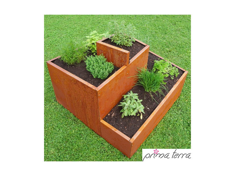 PRIMA TERRA  Kräuterschnecke-Bausatz eckig Metall Edelrost 78x78 H60cm