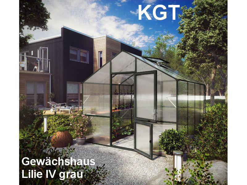 KGT Gewächshaus LILIE IV Alu GRAU - 297 x 429 cm - 10mm Vergl.