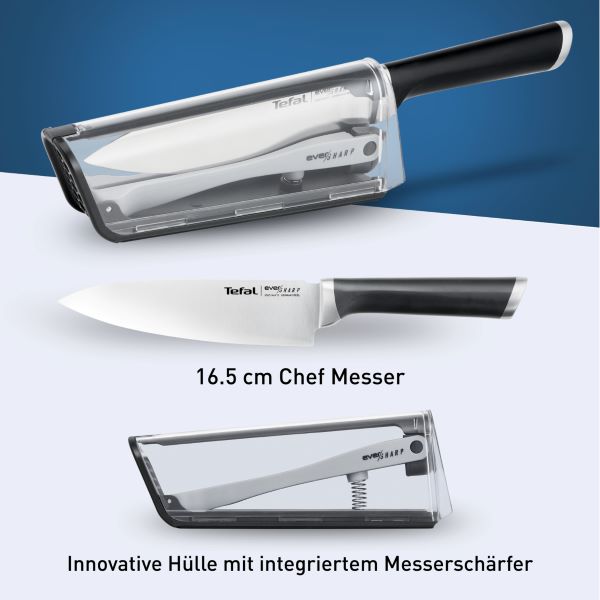 TEFAL Ever Sharp Kochmesser 16,5 cm, eingebauter Schärfer - K25690