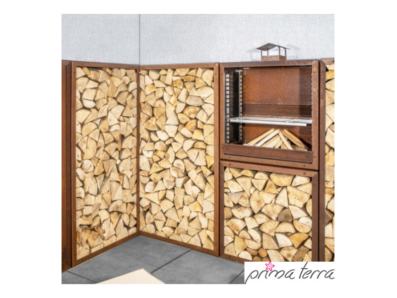 PRIMA TERRA Kaminholzregal-Bausatz "INFINITA" Metall Edelrost 158x158cm 35cm Tiefe