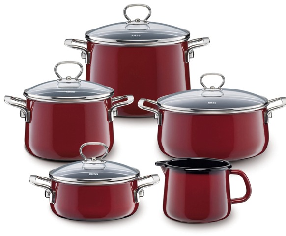 RIESS Email Kochtöpfe, Familien Topfset 5-tlg ROSSO 0584-008
