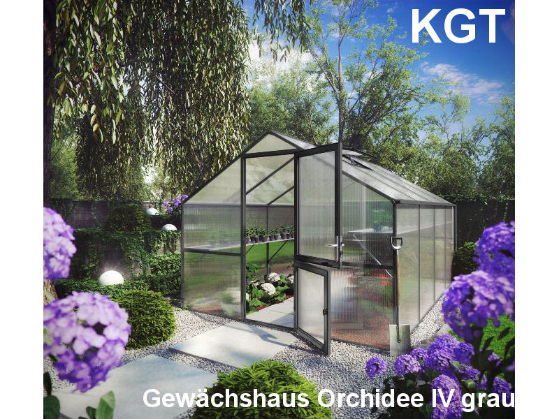 KGT Gewächshaus ORCHIDEE IV Alu GRAU - 297 x 429 cm - 10mm Vergl.