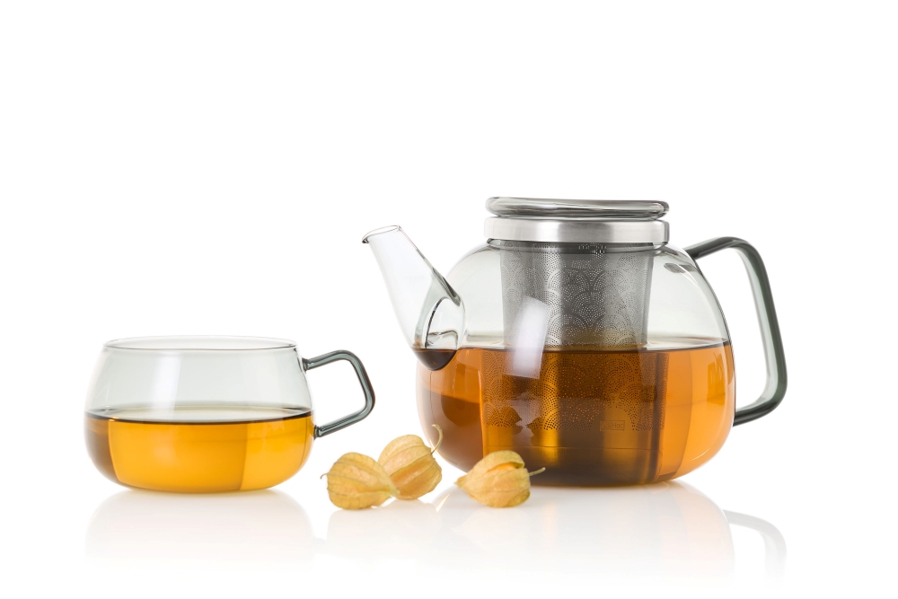 AdHoc Yuna TK61 Teekanne mit Feinfilter 1,2 l Borosilikatglas Edelstahl