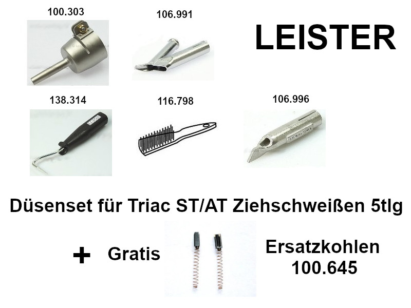 LEISTER Düsenset für Triac ST/AT Ziehschweißen 5tlg + GRATIS Ersatzkohlen (100.645)