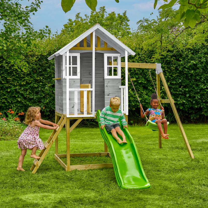 Zwerkules Kinder Spielhaus Holz, Valli mit Rutsche & Schaukel