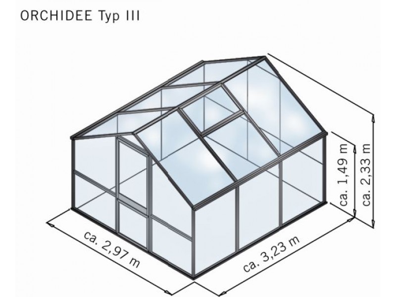 KGT Gewächshaus ORCHIDEE III Alu BLANK - 297 x 233 cm - 10mm Vergl.