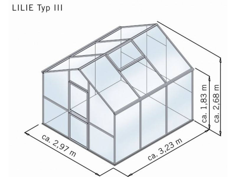 KGT Gewächshaus LILIE III Alu GRÜN - 297 x 233 cm - 10mm Vergl.
