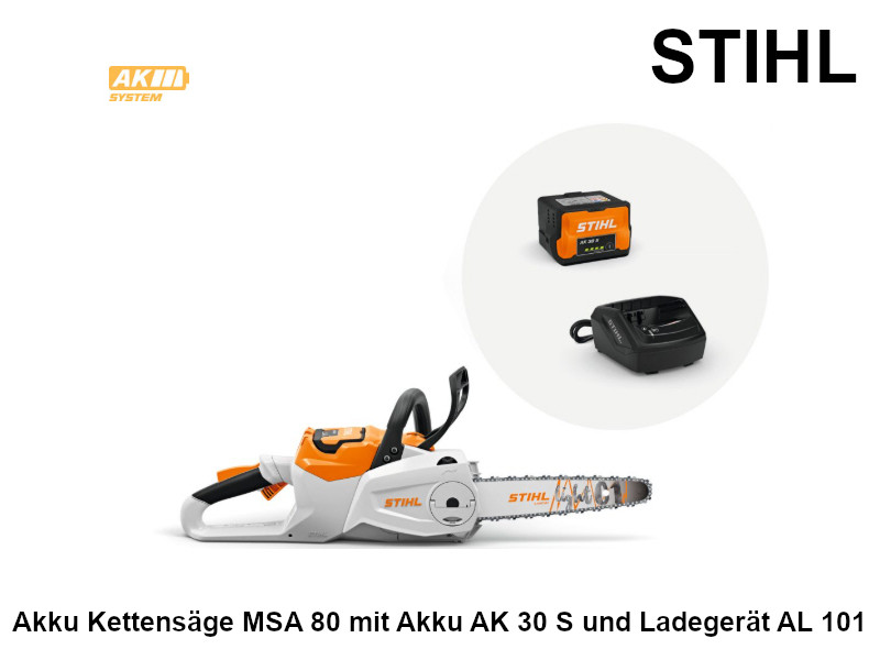STIHL Akku Kettensäge MSA 80 mit Akku AK 30 S und Ladegerät AL 101